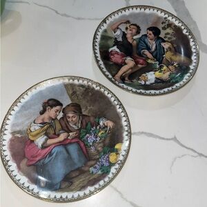 Vintage JWK Germany Porcelain Plates Pair collectible holiday gift Boy Girl Dog